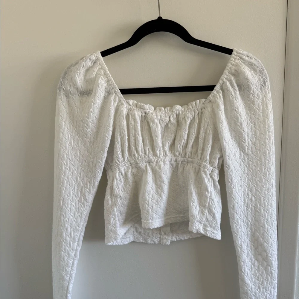 Free People White Textured Blouse